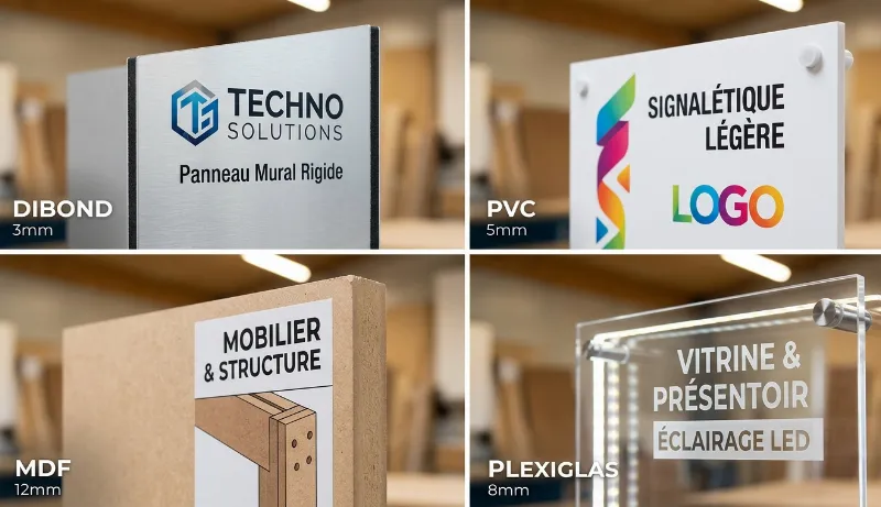 Dibond, forex, MDF, PVC : quel matériau pour quel élément de stand ?